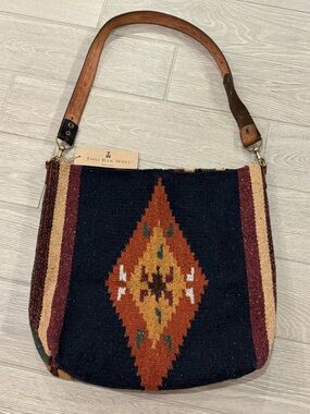 TWO BAR WEST Large Southwestern Ranch Blanket Bag w Leather Strap Made in Texas